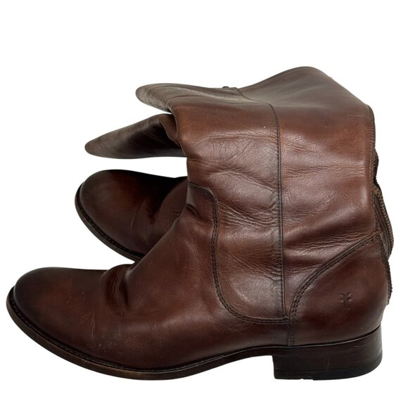 FRYE Melissa Stud 9 B Brown Leather Back Zip Riding Boots Preppy Equestrian - Picture 11 of 13